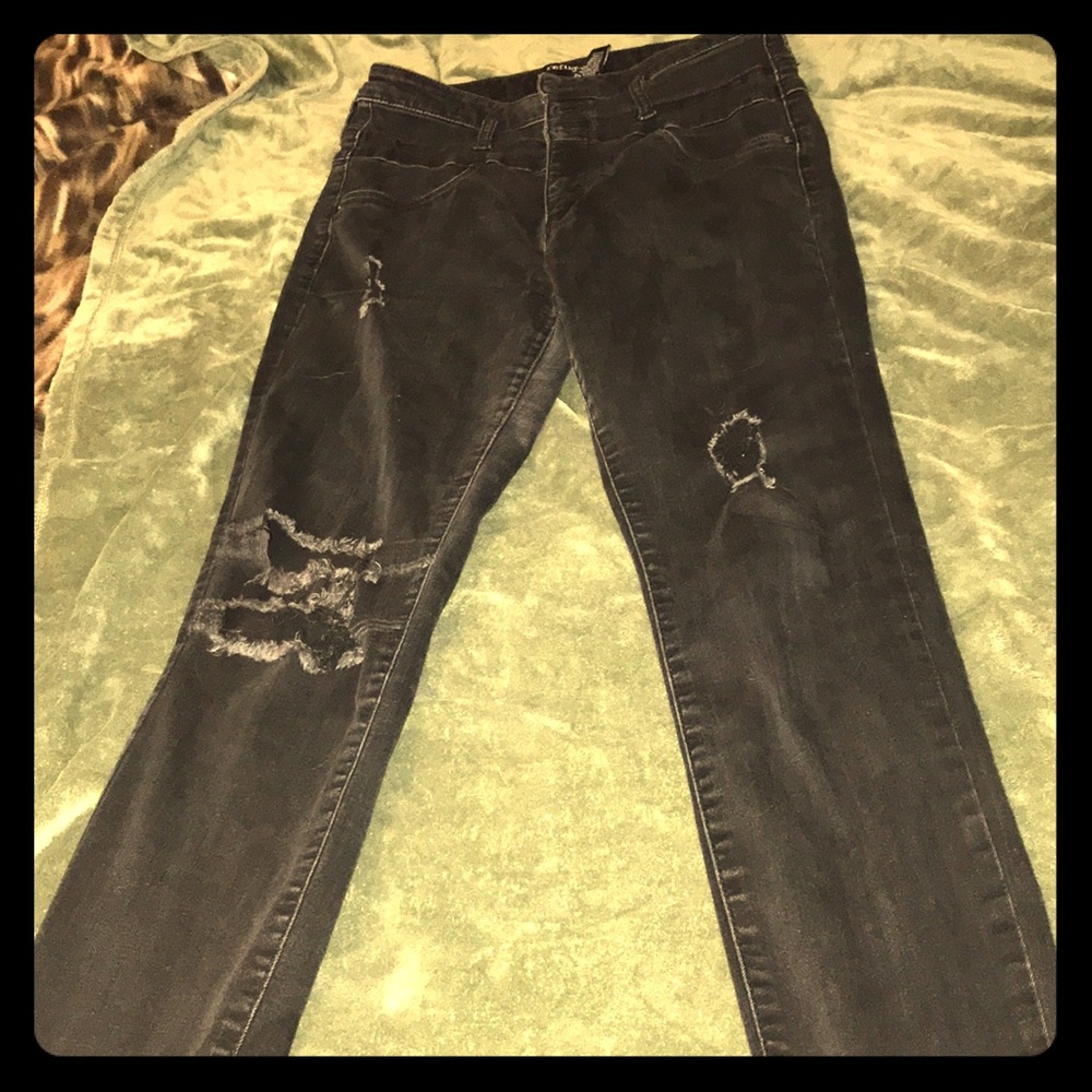 High Waist Distressed Ripped Black Jeans